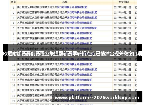 欧冠附加赛赛前赛程密集提醒新赛季转折点或已悄然出现关键窗口期